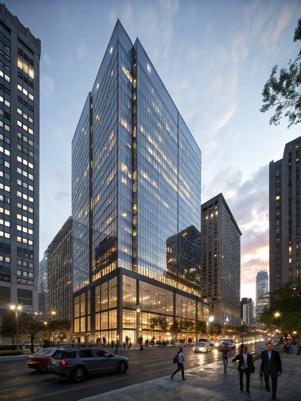 A brightly lit, modern architectural design of a commercial building with large glass windows, showcasing Dynamic Studio's innovative approach to design.