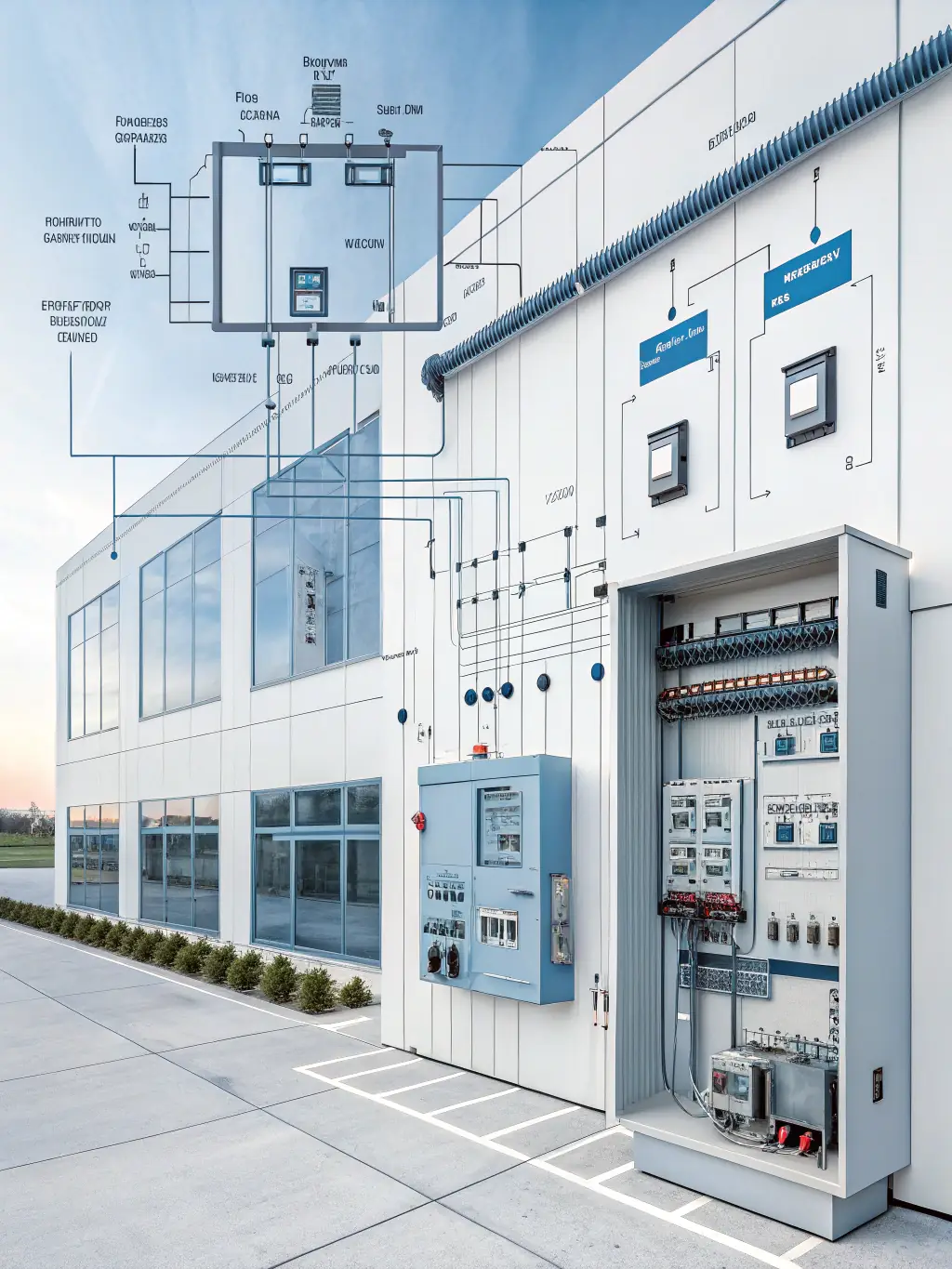 A schematic diagram illustrating the electrical layout of a tenant improvement project, showcasing power distribution, lighting, and data cabling, representing electrical engineering services.