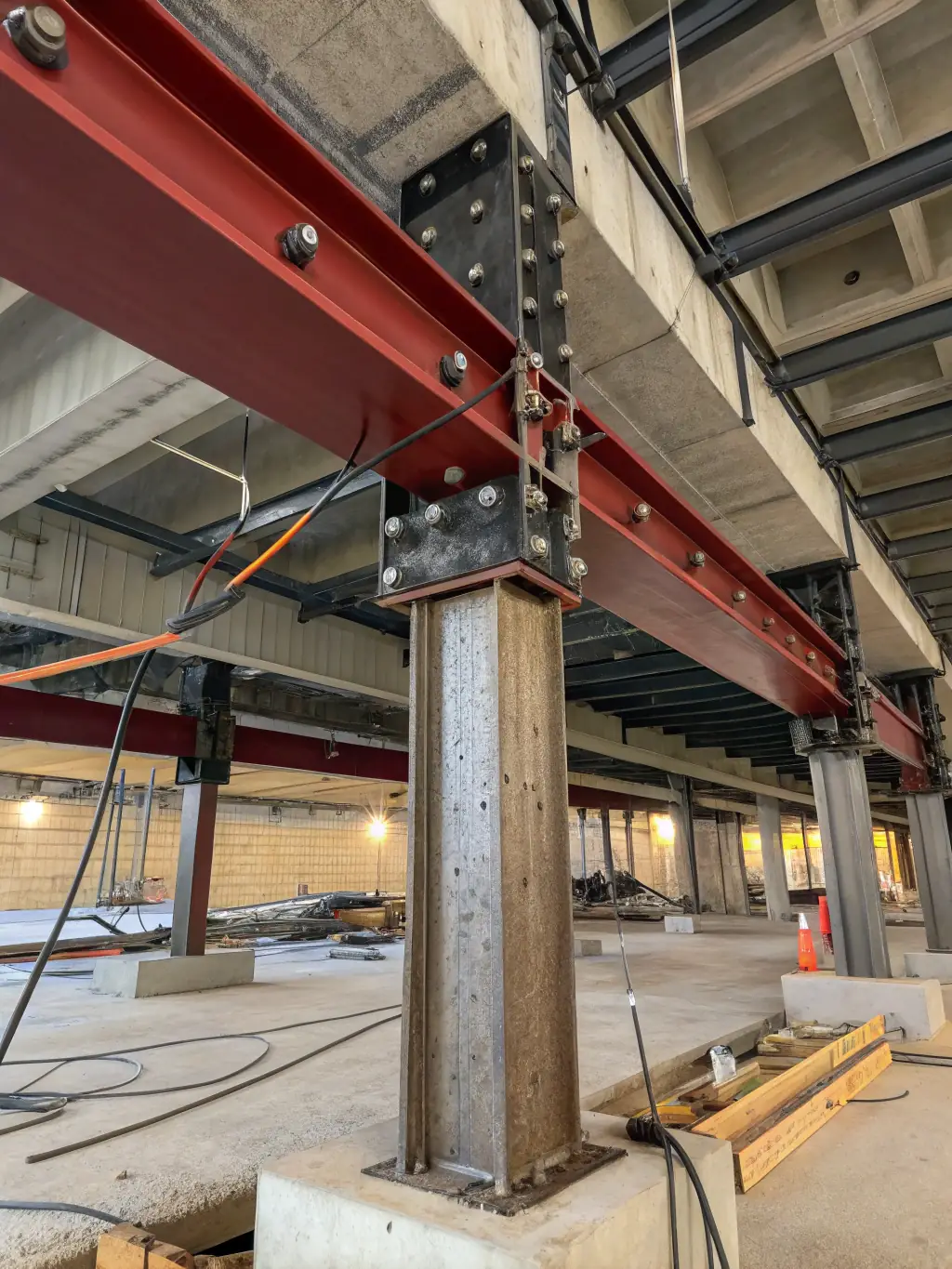 A 3D model of a building's structural framework, highlighting the structural engineering components and their integration, representing structural engineering services.